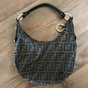 FENDI Vintage Borsa Hobo Chef Gran Monogram Canvas Leather Trim Chef Hobo